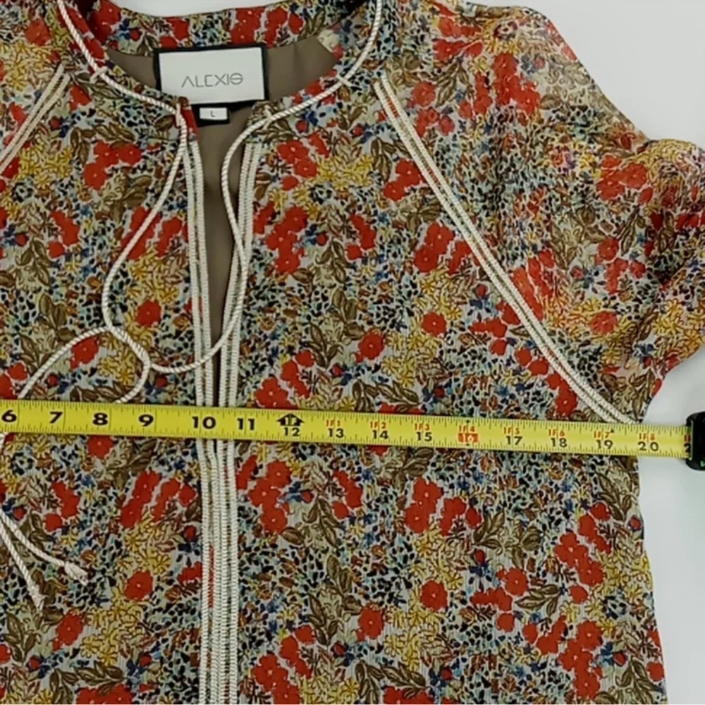 ALEXIS “Samera” Floral Print Sheer Peasant Top Blouse Tassel Tie GMA Hoda Large - Picture 8 of 14